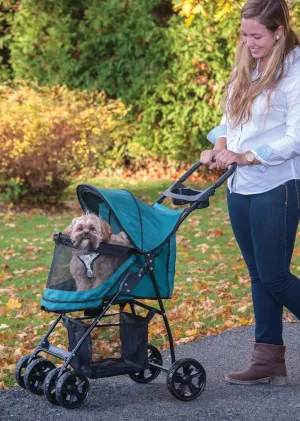 Pet Gear No-Zip Happy Trails Lite Pet Stroller for Cats/Dogs, Zipperless Entry, Easy Fold with Removable Liner, Safety Tether, Storage Basket   Cup Holder, 3 Colors
