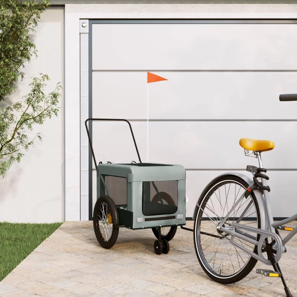 Pet Bike Trailer Durable Fabric and Iron Construction, Spacious Cabin for Comfort and Safety, Gray and Black
