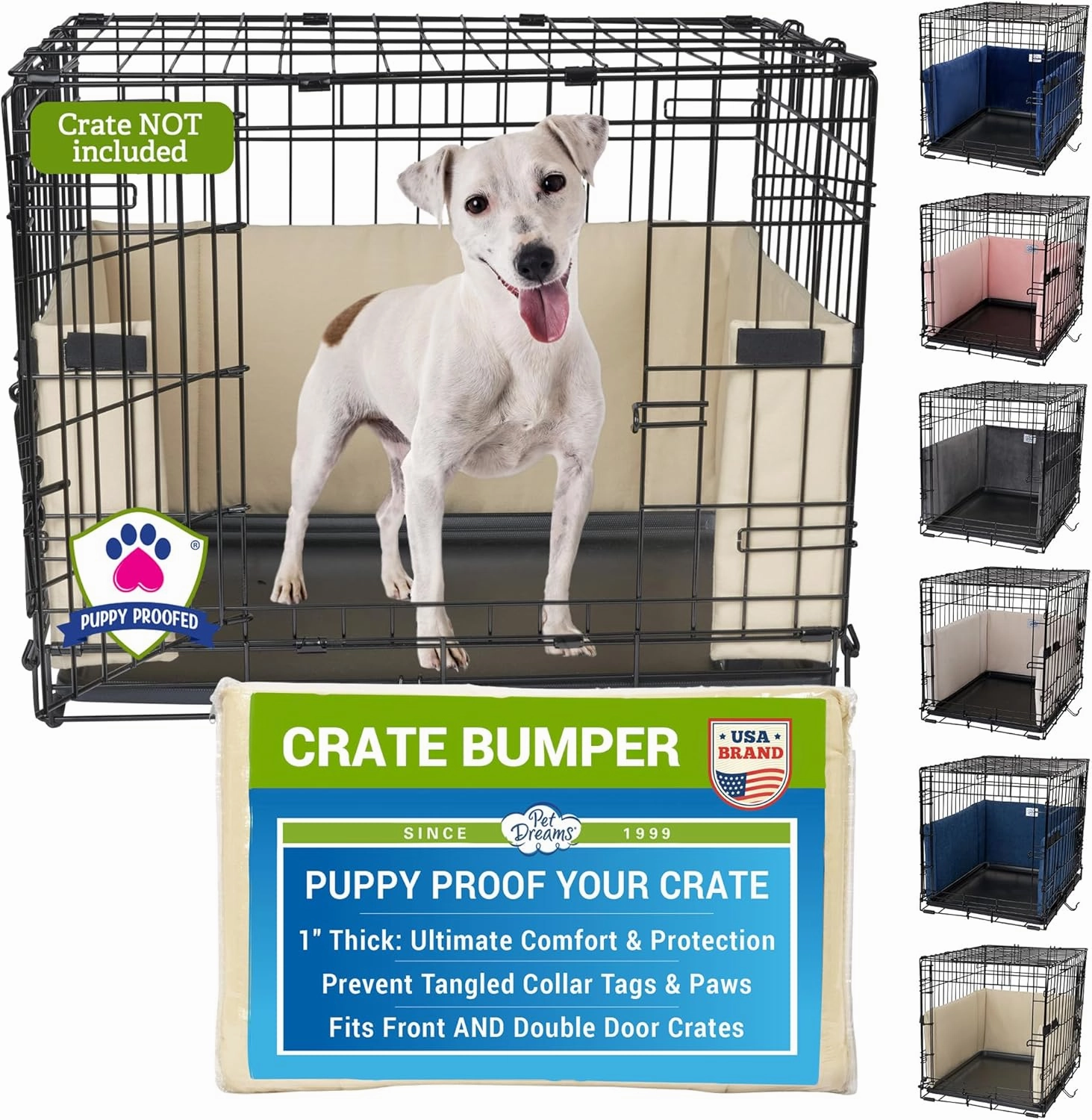 Pet Dreams Dog Crate Bumper - Comfy Liner & Dog Tail Protector for Inside Crate, Fits iCrate Cages 18, 24, 30, 36, 42, 48 Inches (Khaki, Small, 24")
