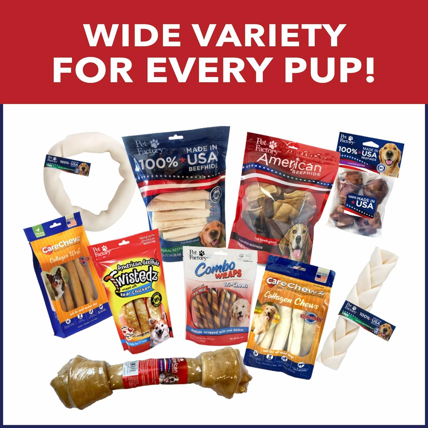 Pet Factory 100% Made in USA Beefhide 5" Chip Rolls Dog Chew Treats - Beef & Chicken Flavor, 20 Count/1 Pack