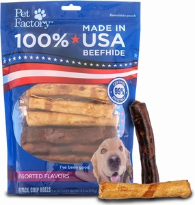 Pet Factory 100% Made in USA Beefhide 5" Chip Rolls Dog Chew Treats - Beef & Chicken Flavor, 20 Count/1 Pack
