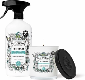 Pet-Pourri Pawsitively Fresh Pet Odor Bundle - 16 Fl Oz Air and Fabric Freshener Spray and 7.5 Oz Candle – Jasmine, Fresh Air and Pear