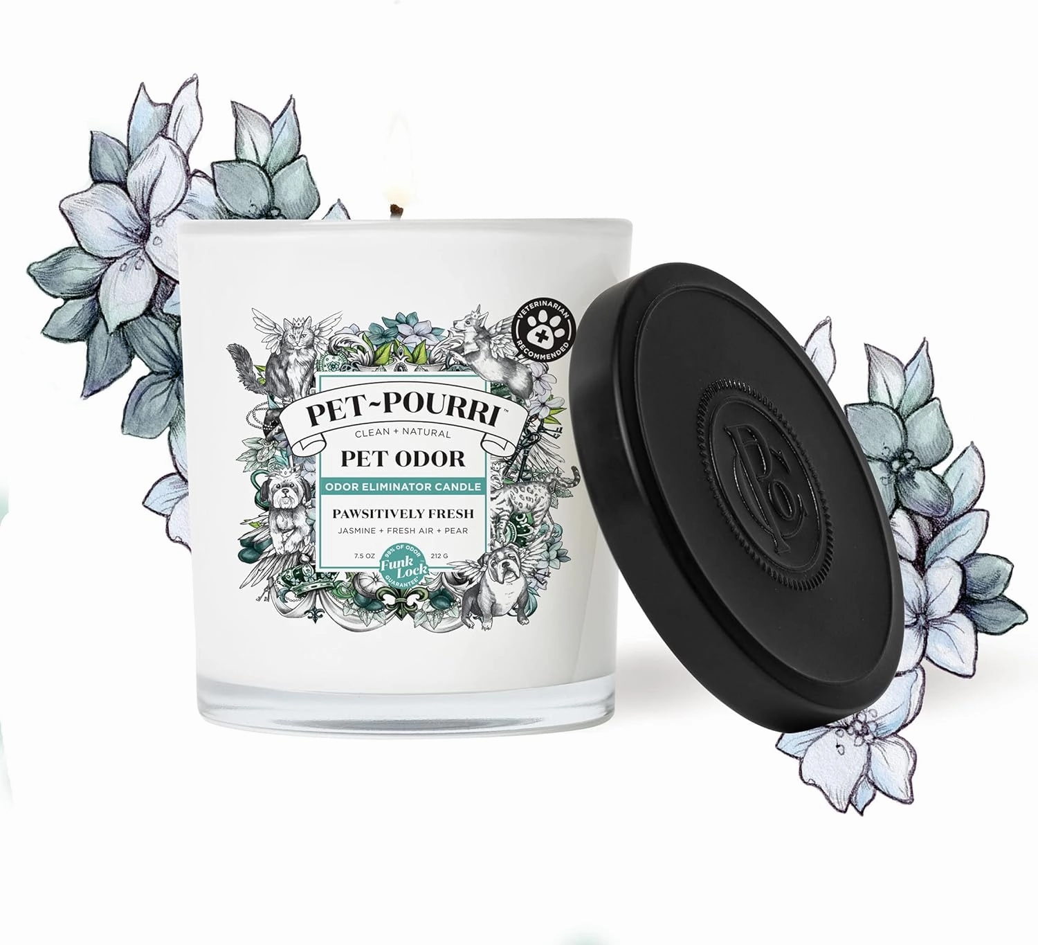 Pet-Pourri Pawsitively Fresh Pet Odor Bundle - 16 Fl Oz Air and Fabric Freshener Spray and 7.5 Oz Candle – Jasmine, Fresh Air and Pear
