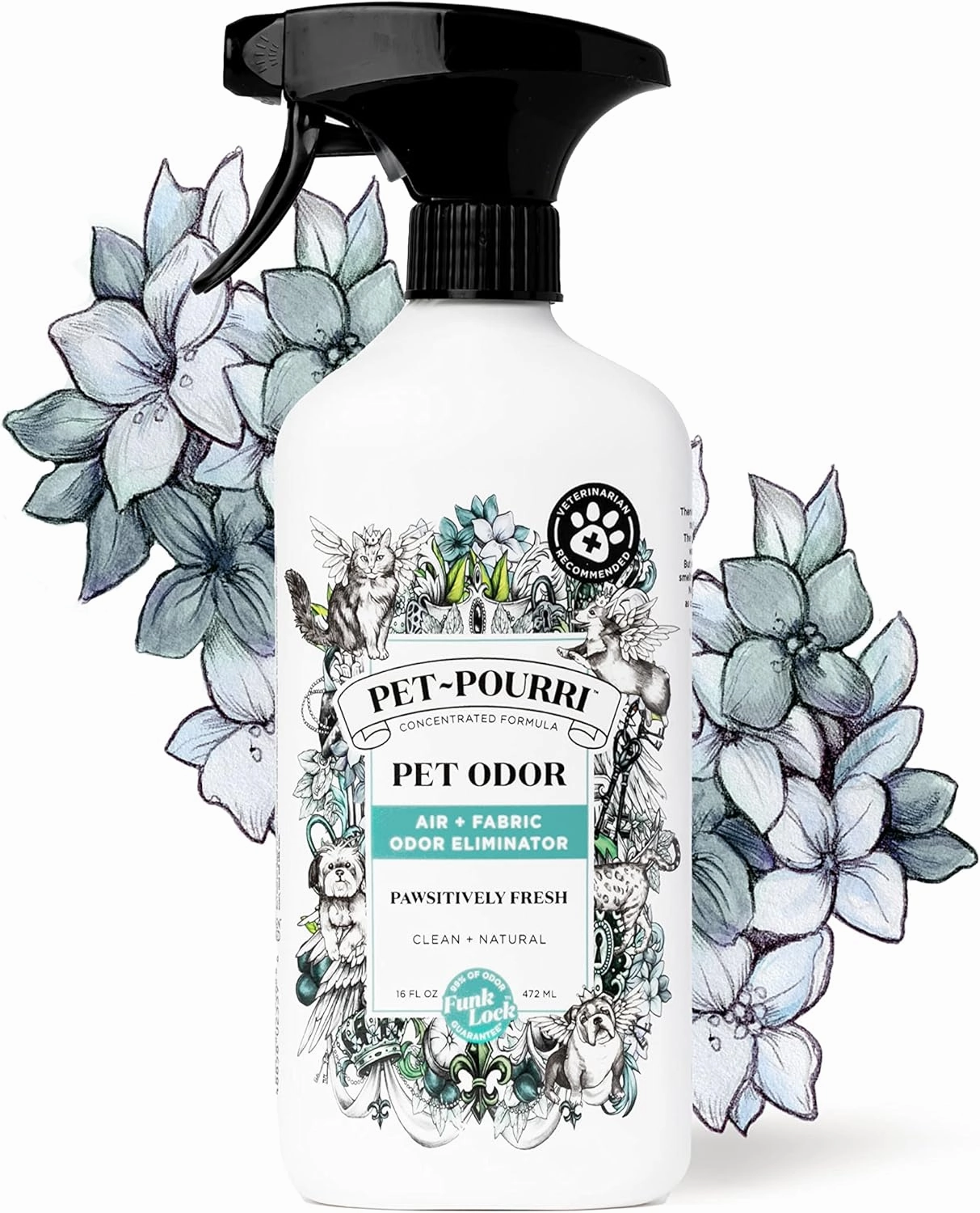 Pet-Pourri Pawsitively Fresh Pet Odor Bundle - 16 Fl Oz Air and Fabric Freshener Spray and 7.5 Oz Candle – Jasmine, Fresh Air and Pear