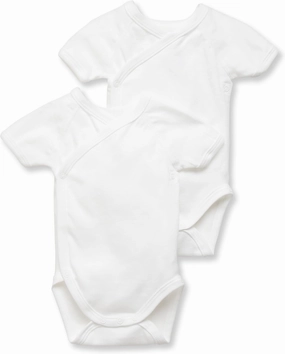 Petit Bateau Pack of 2 Unisex Newborn Baby Plain Short-Sleeve Bodysuits Style 15090 Sizes NB-36/M (Size 1 Month Style 15090 Unisex) White