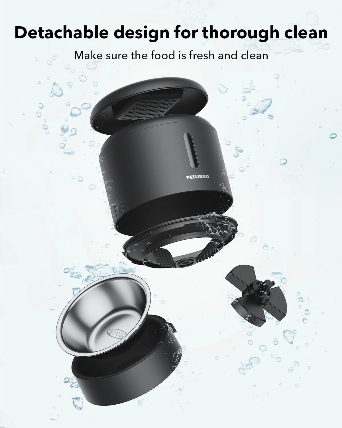 PETLIBRO Automatic Cat Feeder, Automatic Dog Food Dispenser with Freshness Preservation, Timed Pet Feeders for Dry Food, Up to 50 Portions 6 Meals Per Day, Granary Black