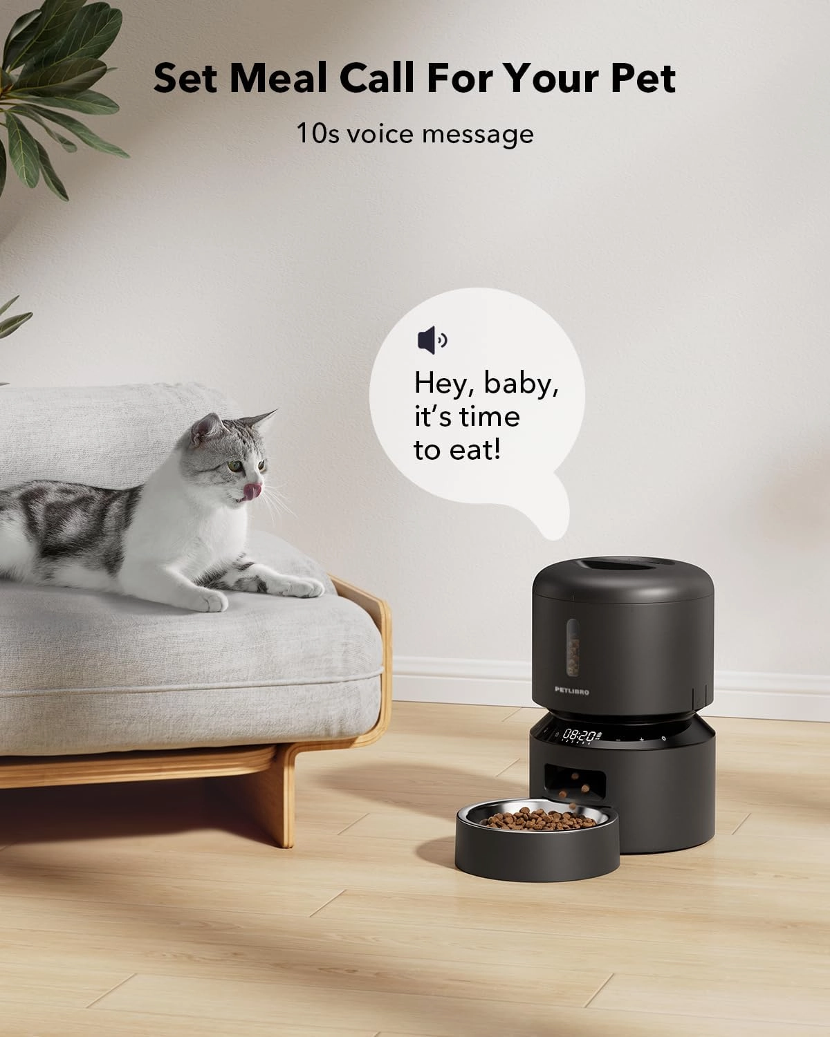 PETLIBRO Automatic Cat Feeder, Automatic Dog Food Dispenser with Freshness Preservation, Timed Pet Feeders for Dry Food, Up to 50 Portions 6 Meals Per Day, Granary Black