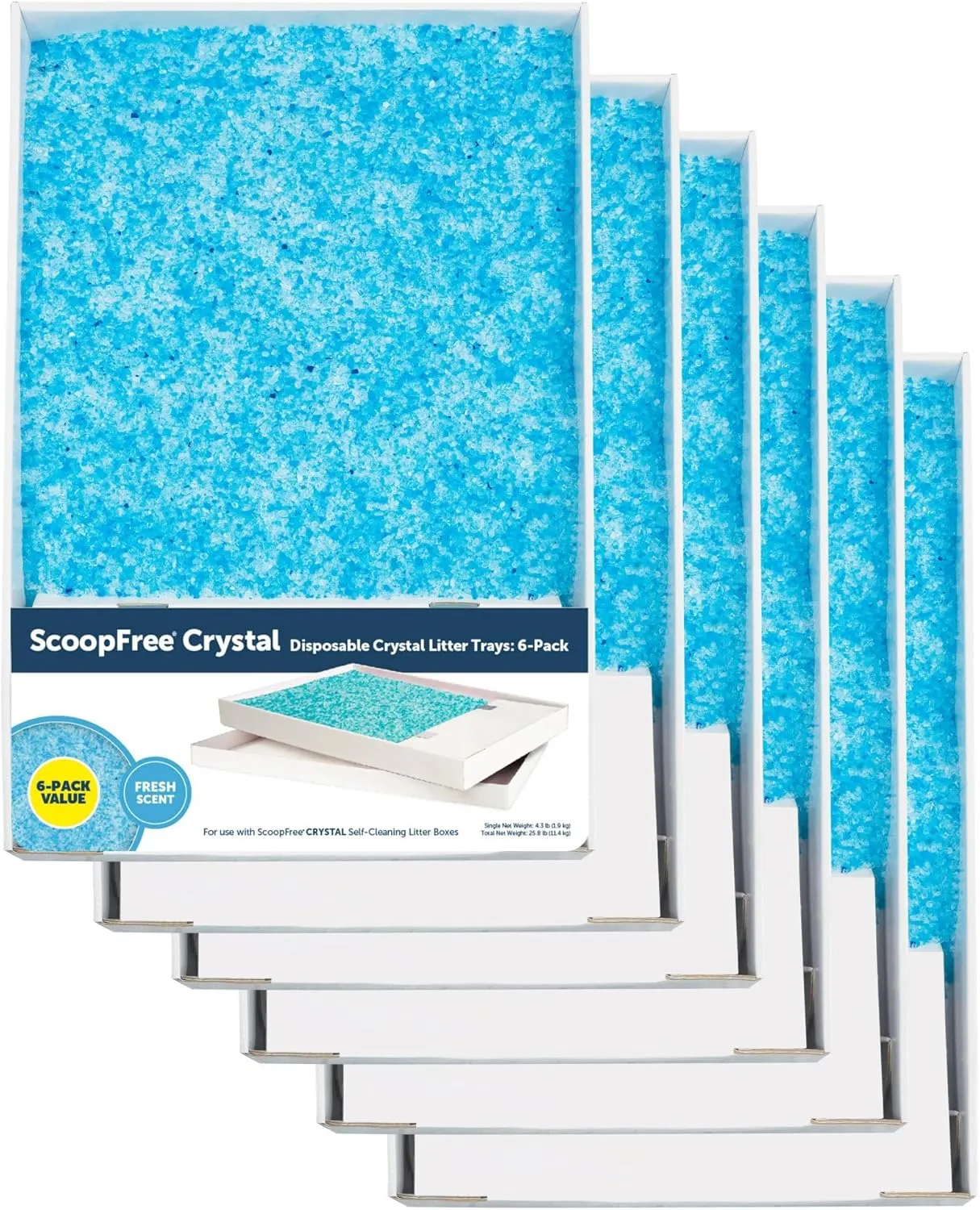 PetSafe ScoopFree Crystal Cat Litter & Refill Tray with Lid, Fresh Scent, 4.3 Lb Bag with Each Tray, Pack of 6