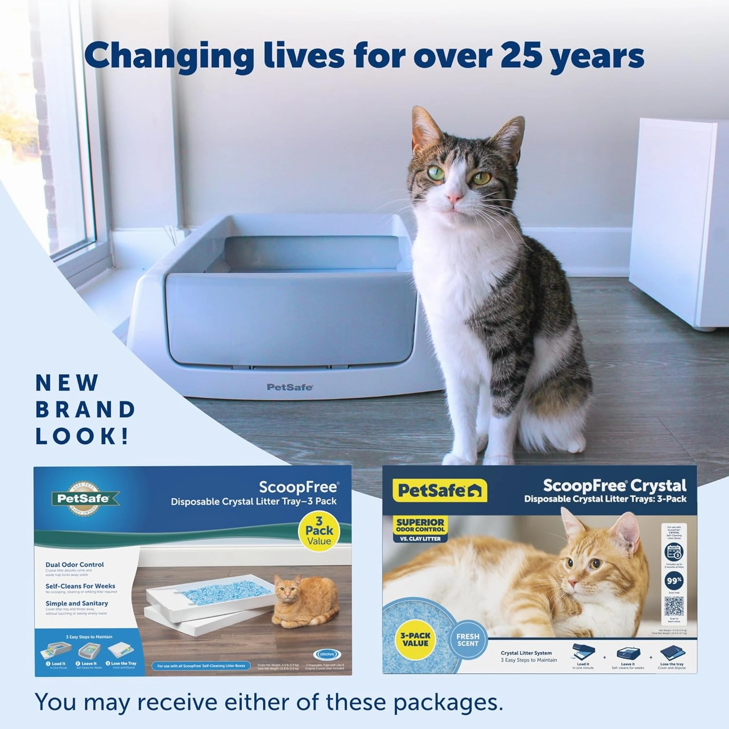 PetSafe ScoopFree Crystal Cat Litter & Refill Tray with Lid, Fresh Scent, 4.3 Lb Bag with Each Tray, Pack of 3