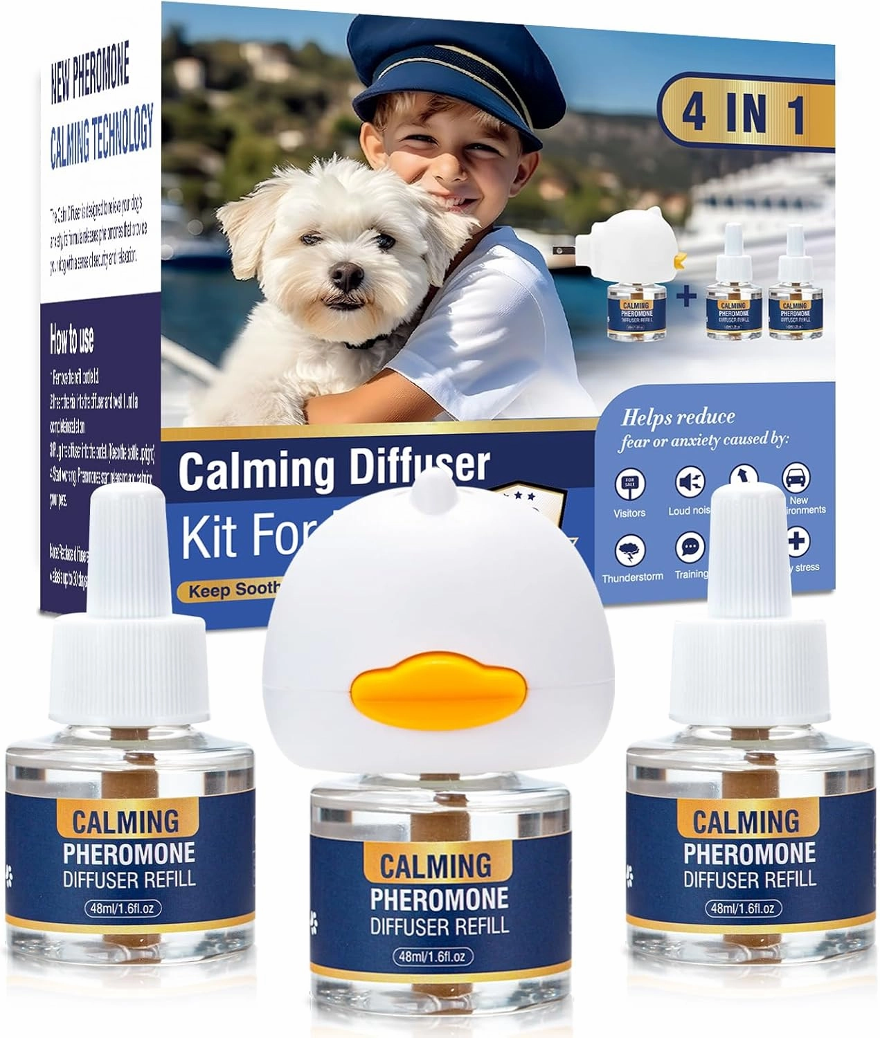 Pheromone Dog Calming Diffuser Appeasing Pet Pheromones 4 in 1 Diffuser to Calm Kit for Anxiety Relief Reduce Barking Aggression Fighting Stress