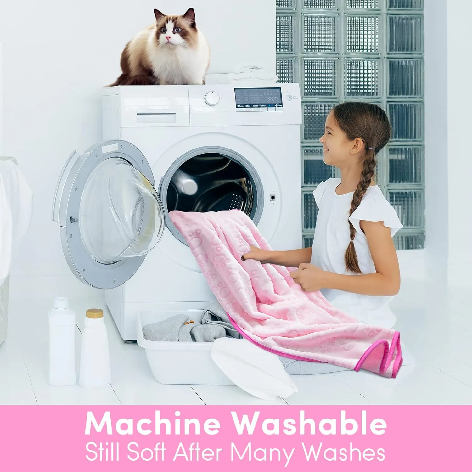 Pink Blanket for Dog Accessories Girl, Pink Stuff for Small Puppy Kitten Indoor Cats, Washable Soft Dog Blanket Supplies