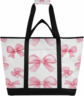 Pink Bow Ties Reusable Insulated Lunchbox Cooler Bag, Leakproof Kitchen Grocery Bag Collapsible Portable Cooler Tote Bag for Picnic, Camping, Office, Travel