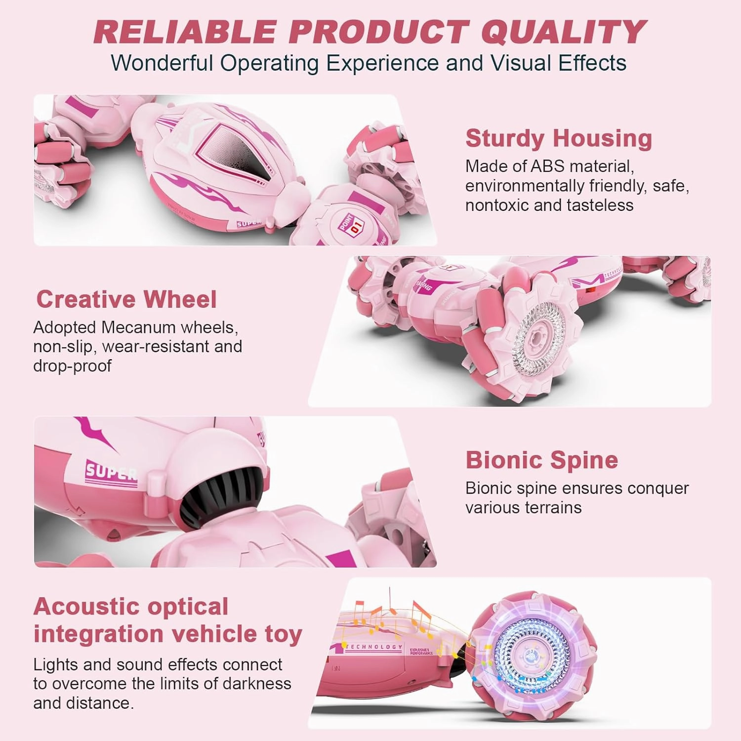 Pink RC Car Toys for Girls Aged 6-12, Gesture Sensing RC Stunt Cars with Lights Music for Girl Birthday Xmas Gifts, 2.4GHz 4WD Pink Remote Control Toy Double-Side Flip 360° All-Round Rotation