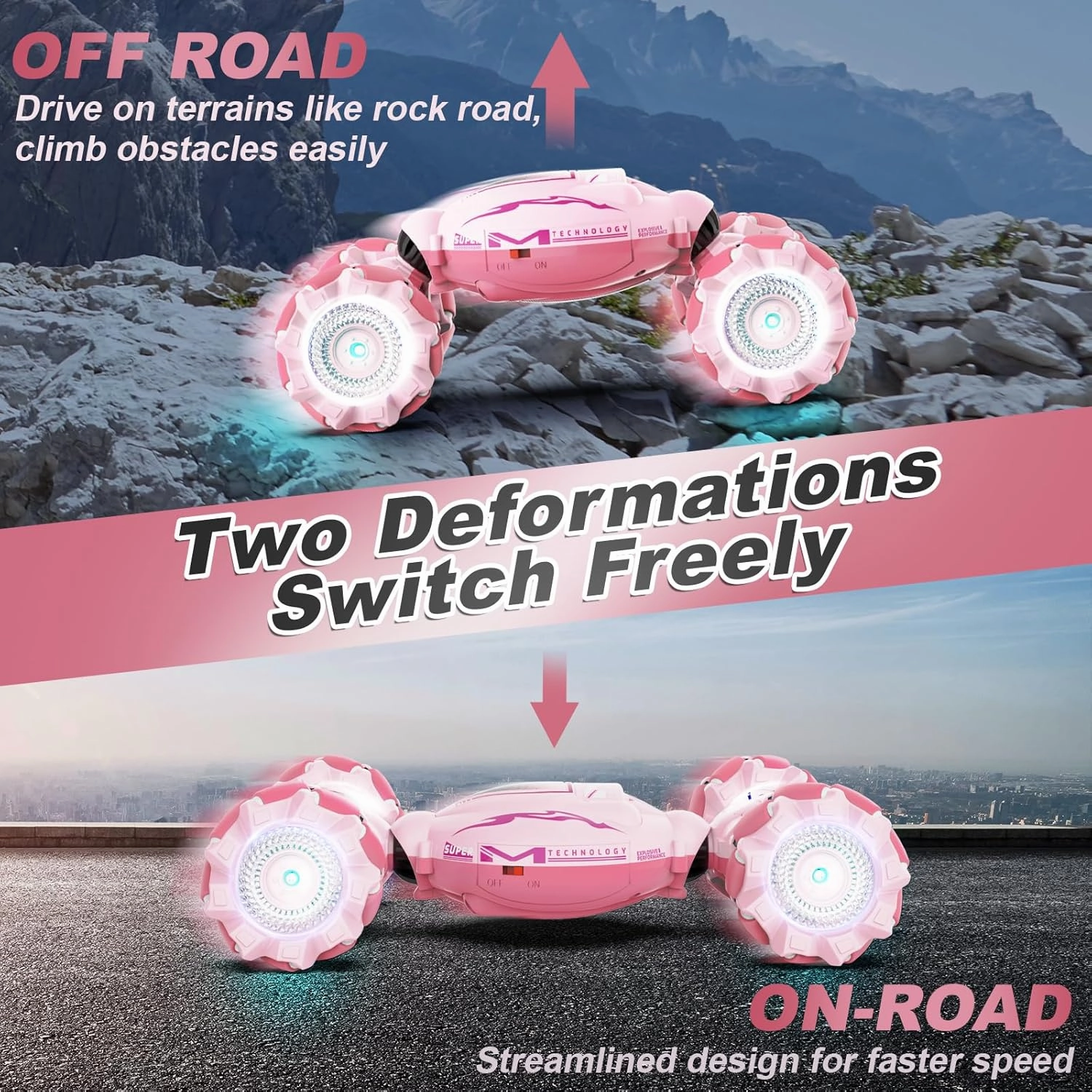 Pink RC Car Toys for Girls Aged 6-12, Gesture Sensing RC Stunt Cars with Lights Music for Girl Birthday Xmas Gifts, 2.4GHz 4WD Pink Remote Control Toy Double-Side Flip 360° All-Round Rotation