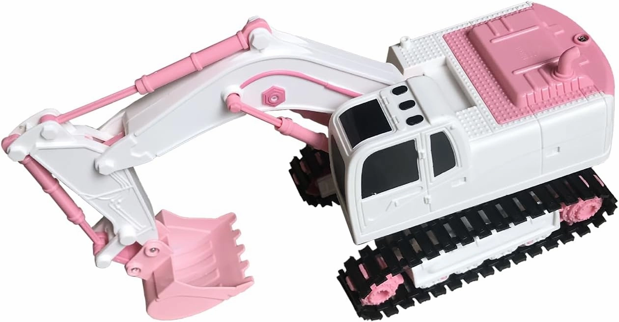 Pink RC Excavator, 6 Channel 2.4Ghz RC Construction Vehicle, 1:24 Scale Pink Excavator Toy with 360° Rotation, Light Sound and DIY Stickers Birthday Gift for 4-12 Girls Kids