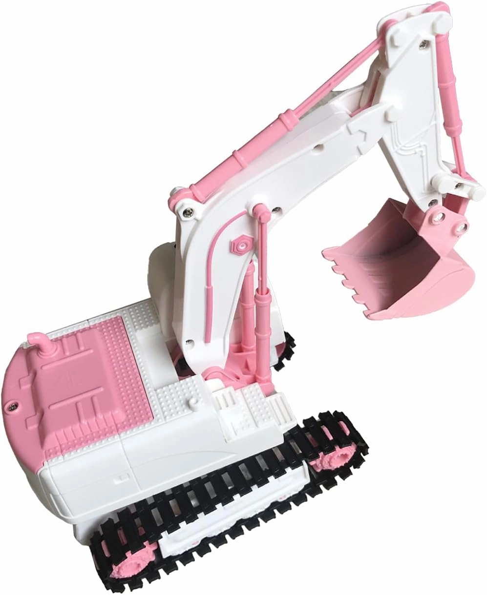 Pink RC Excavator, 6 Channel 2.4Ghz RC Construction Vehicle, 1:24 Scale Pink Excavator Toy with 360° Rotation, Light Sound and DIY Stickers Birthday Gift for 4-12 Girls Kids