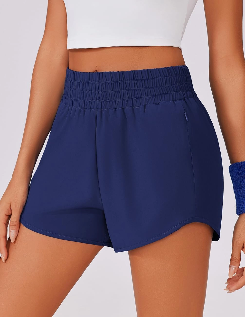 PINSPARK High Waisted Running Shorts for Women 3" Inseam Mesh Liner Quick Dry Sport Athletic Workout Shorts with Zip Pockets