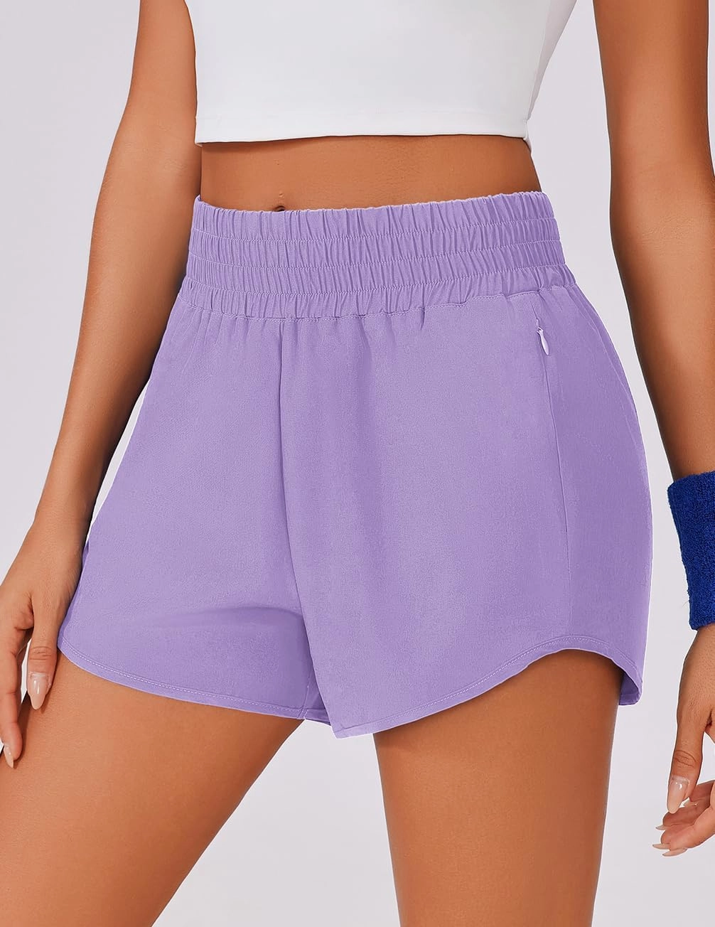 PINSPARK High Waisted Running Shorts for Women 3" Inseam Mesh Liner Quick Dry Sport Athletic Workout Shorts with Zip Pockets