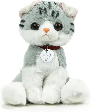 Plushland Realistic Stuffed Cat and Dog Plush PuppyStuffed Animals Plush Toys Collar, Realistic Premium Pawpal Stuffed Puppy Cats and Dogs Toy for Boys and Girls 8 Inches (Tabby Kitty with Collar)