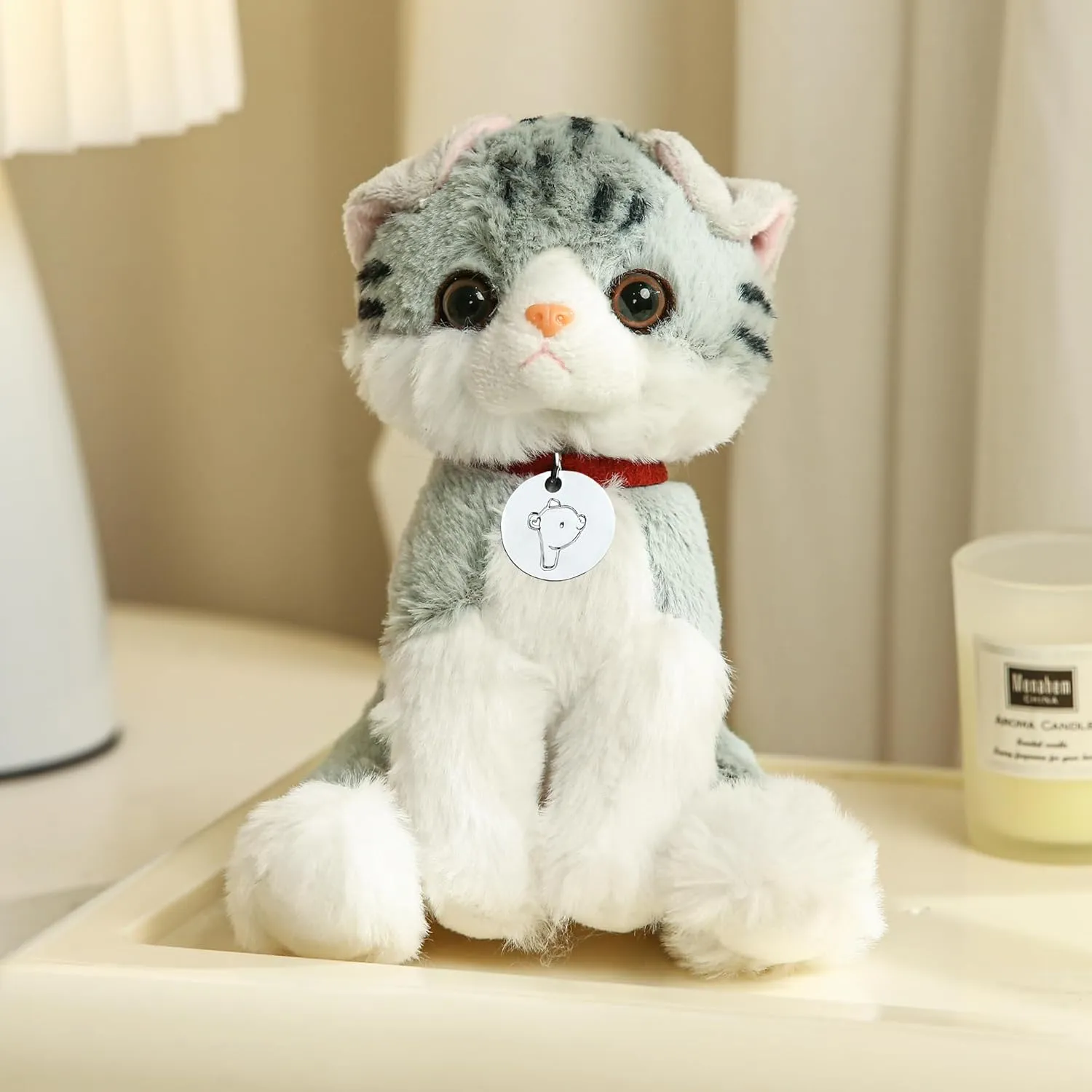 Plushland Realistic Stuffed Cat and Dog Plush PuppyStuffed Animals Plush Toys Collar, Realistic Premium Pawpal Stuffed Puppy Cats and Dogs Toy for Boys and Girls 8 Inches (Tabby Kitty with Collar)