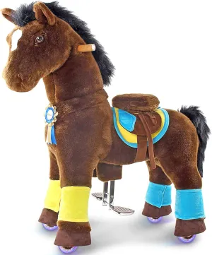 PonyCycle Official Riding Horse No Battery No Electricity Mechanical Chocolate Brown Color Giddy up Pony Plush Toy Walking Animal for Age 4-9 Years Medium Size - K45