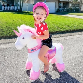PonyCycle Ride on Unicorn Horse for Kids Toddler Rocking Horse (with Brake/ 30" Height/Size 3 for Age 3-4) Pink Unicorn Plush Kids Ride on Horse Toys Rideable Unicorn Ride-on Birthday Gifts Ux302