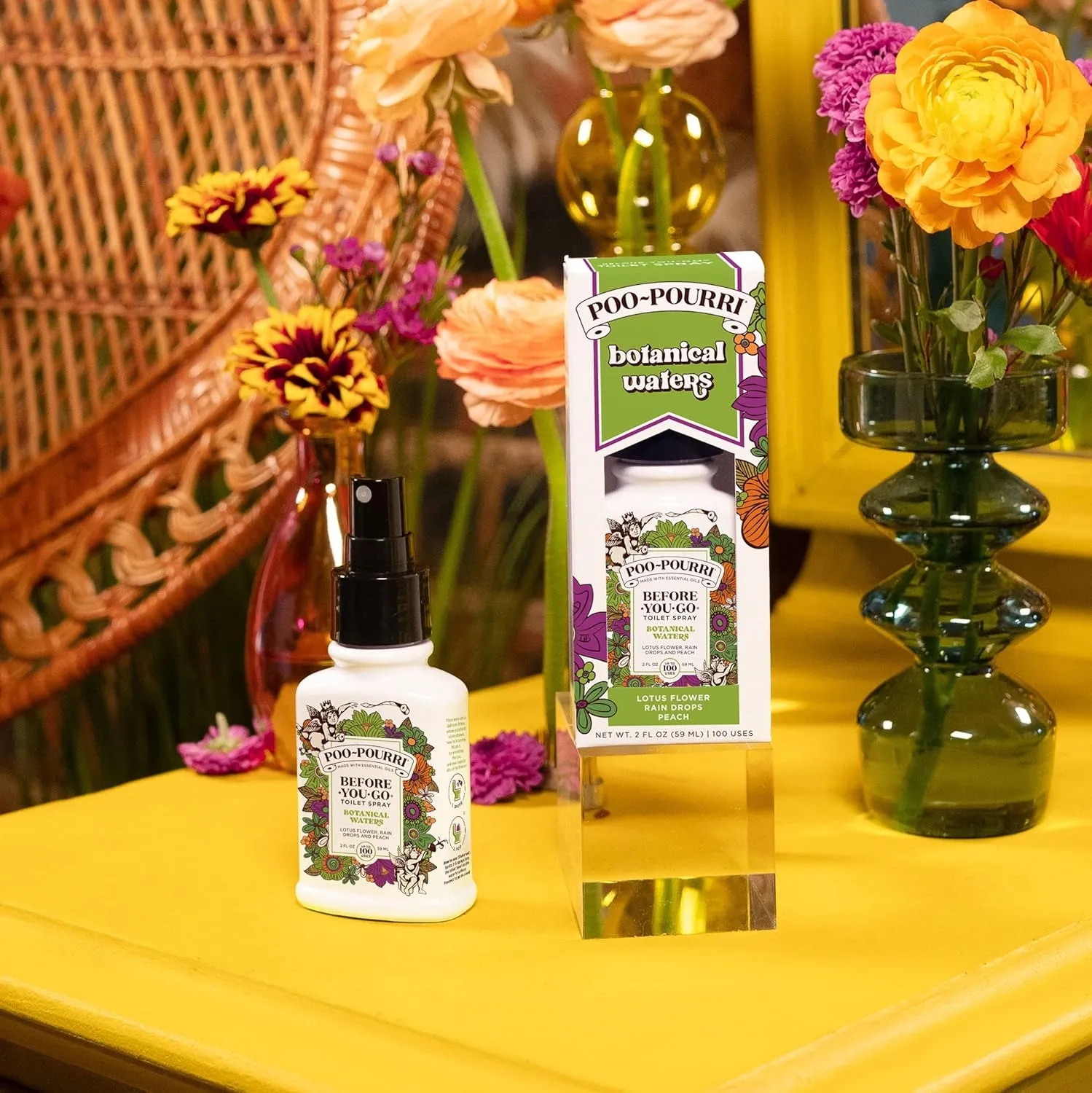 Poo-Pourri Before-You-Go Toilet Spray, Botanical Waters, 2 Fl Oz - Lotus Flower, Rain Drops and Peach