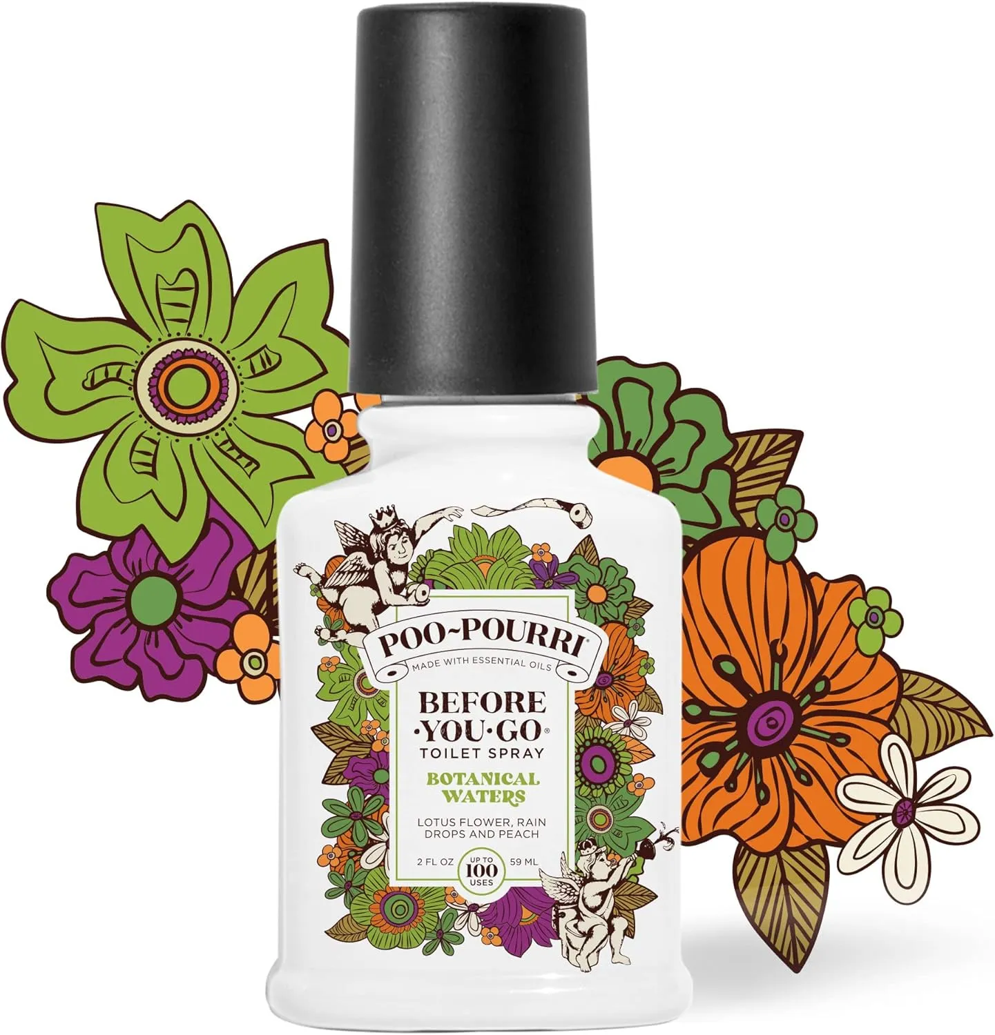 Poo-Pourri Before-You-Go Toilet Spray, Botanical Waters, 2 Fl Oz - Lotus Flower, Rain Drops and Peach