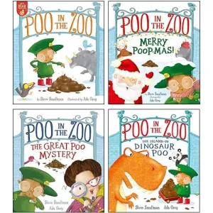 Pooh in the Zoo Series 4 Books Collection Set By Smallman & Grey(Pooh in the Zoo, Merry Poopmas!, The Great Poo Mystery & The Island of Dinosaur Poo)