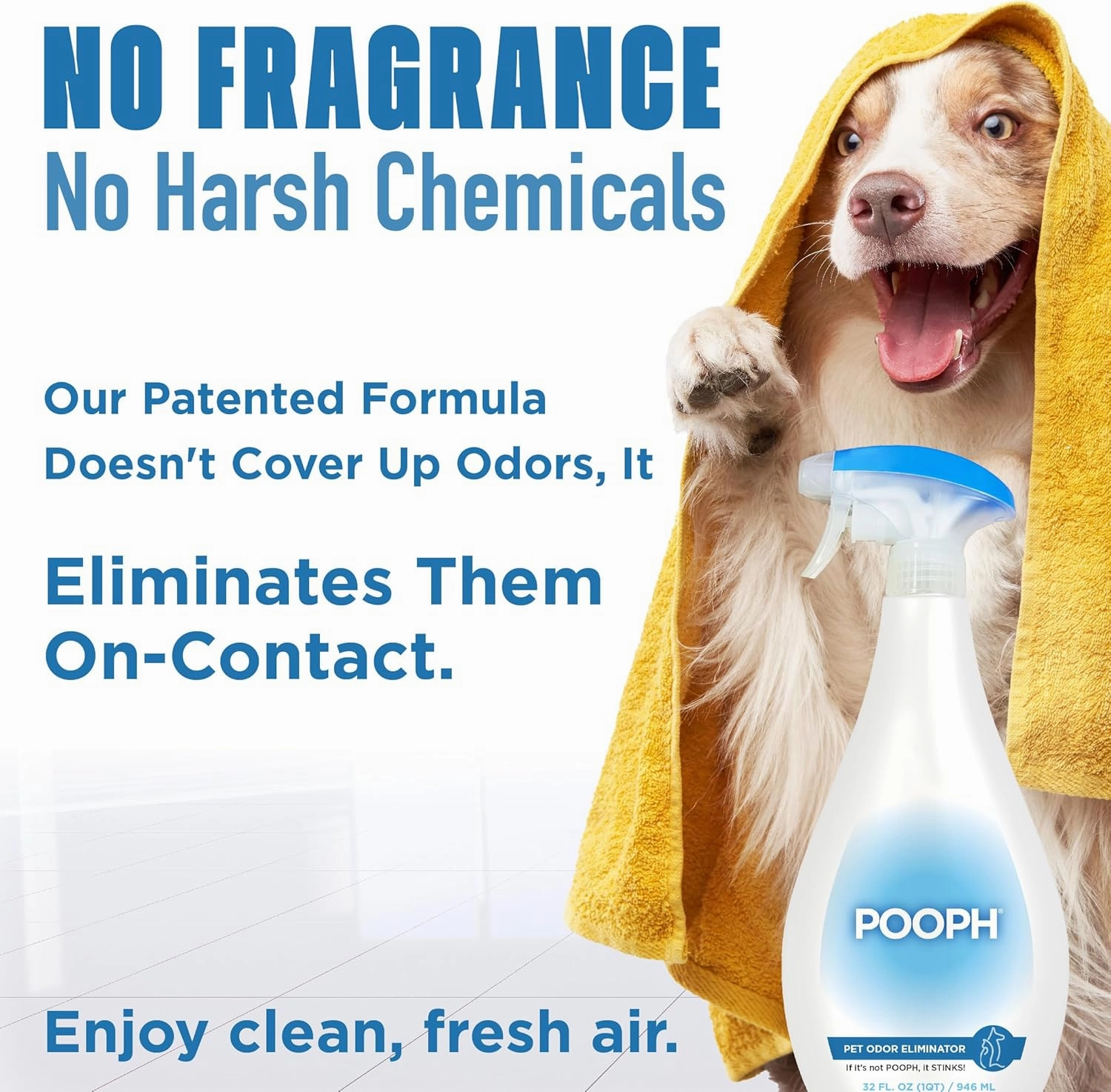 Pooph Pet Odor Eliminator, 32oz Spray, 2-Pack - Dismantles Odors on a Molecular Basis, Dogs, Cats, Freshener, Eliminator, Urine, Poop, Pee, Deodorizer, Natures, Puppy, Fresh, Clean, Furniture, Potty