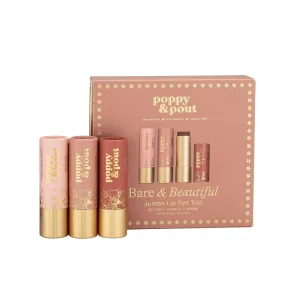Poppy & Pout All Natural Lip Tints, Sustainable Cardboard Tubes, Hand-filled, Beeswax, Vitamin E, Coconut Oil, Cruelty Free (Bare & Beautiful Trio)