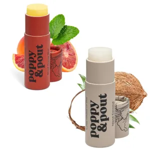 Poppy & Pout Jumbo Lip Balm 2 Pack, All Natural Lip Balms & Moisturizers, Hydrates with Beeswax, Vitamin E, Organic Coconut, Island Coconut & Blood Orange