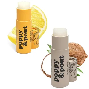 Poppy & Pout Jumbo Lip Balm 2 Pack, All Natural Lip Balms & Moisturizers, Hydrates with Beeswax, Vitamin E, Organic Coconut, Island Coconut & Lemon Bloom