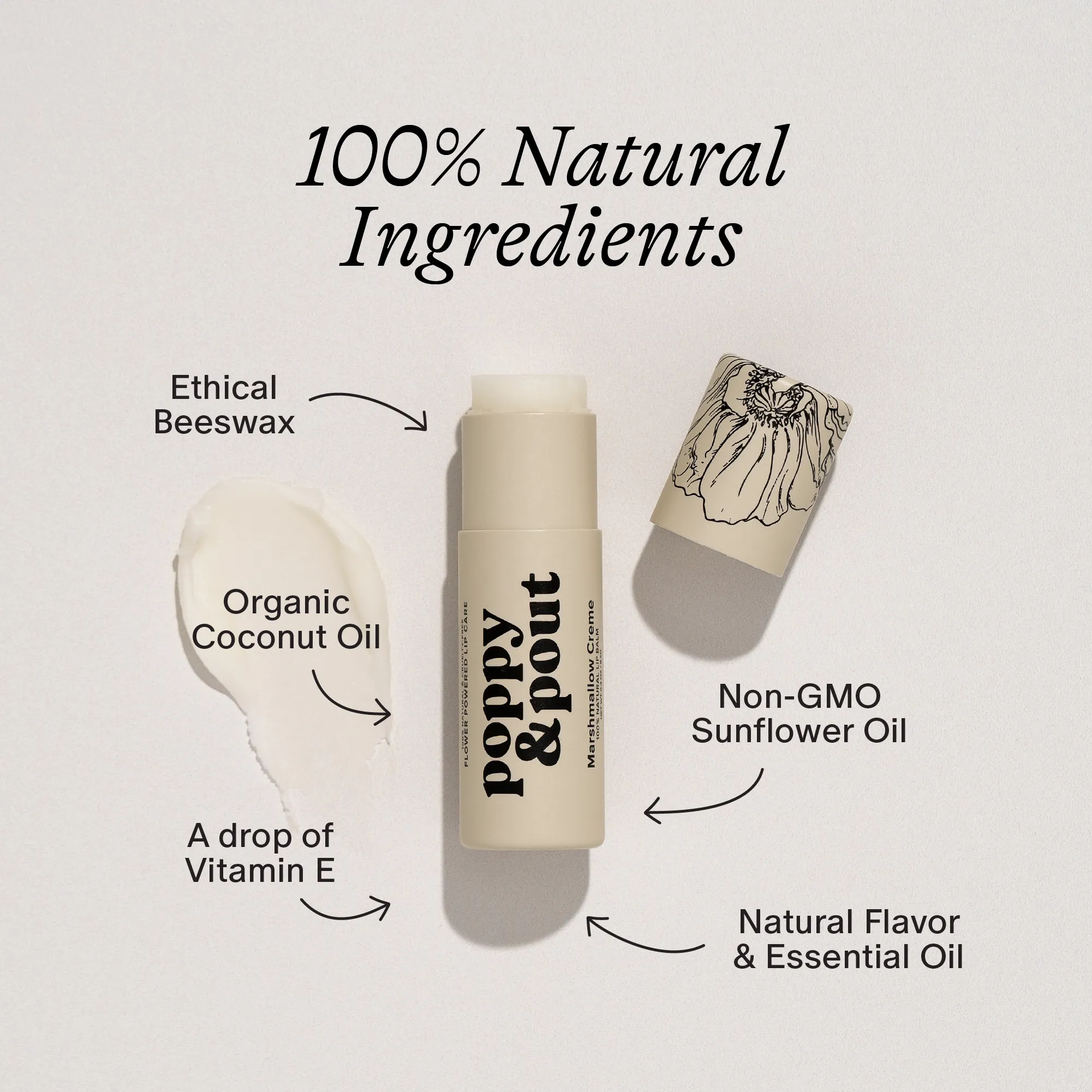 Poppy and Pout Lip Balm, Marshmallow Creme