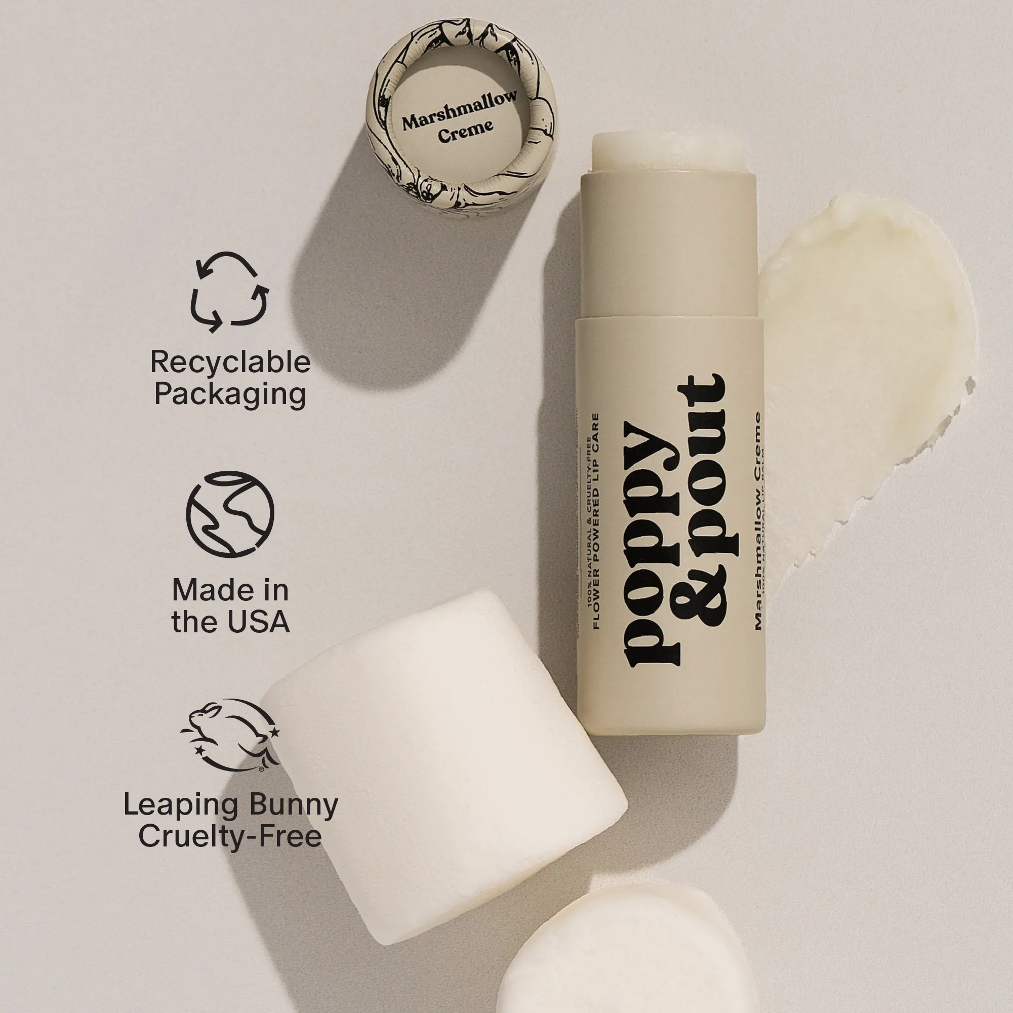 Poppy and Pout Lip Balm, Marshmallow Creme
