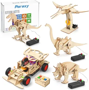 Poraxy 5 Sets Science Toys for Kids Age 8-12, STEM Activities Science Kits for Kids Age 5-7, Dinosaur & Car for Child Ages 8-10, Birthday Gifts 6-8 7 8 9 10 11 12 13 Yr Old Boys Girls Wood Building