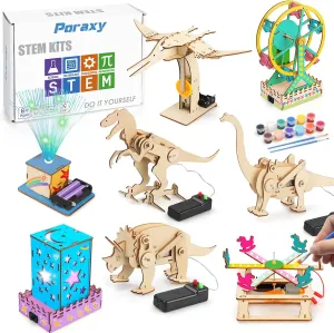 Poraxy 8 in 1 Science Kits for Kids Age 5-7, STEM Activities Science Toys for Kids Age 8-12, Robotics for Child Ages 8-10, Birthday Gifts 6-8 7 8 9 10 11 12 13 Yr Old Boys Girls Wood Building