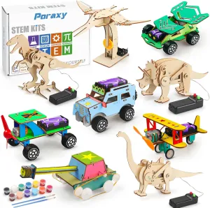 Poraxy 9 in 1 Dinosaurs Car STEM Activities Science Toys for Kids Age 8-12, Robotics for Child Ages 8-10, Science Kits for Kids Age 5-7, Birthday Gifts 6-8 7 8 9 10 11 12 13 Yr Old Boys Girls