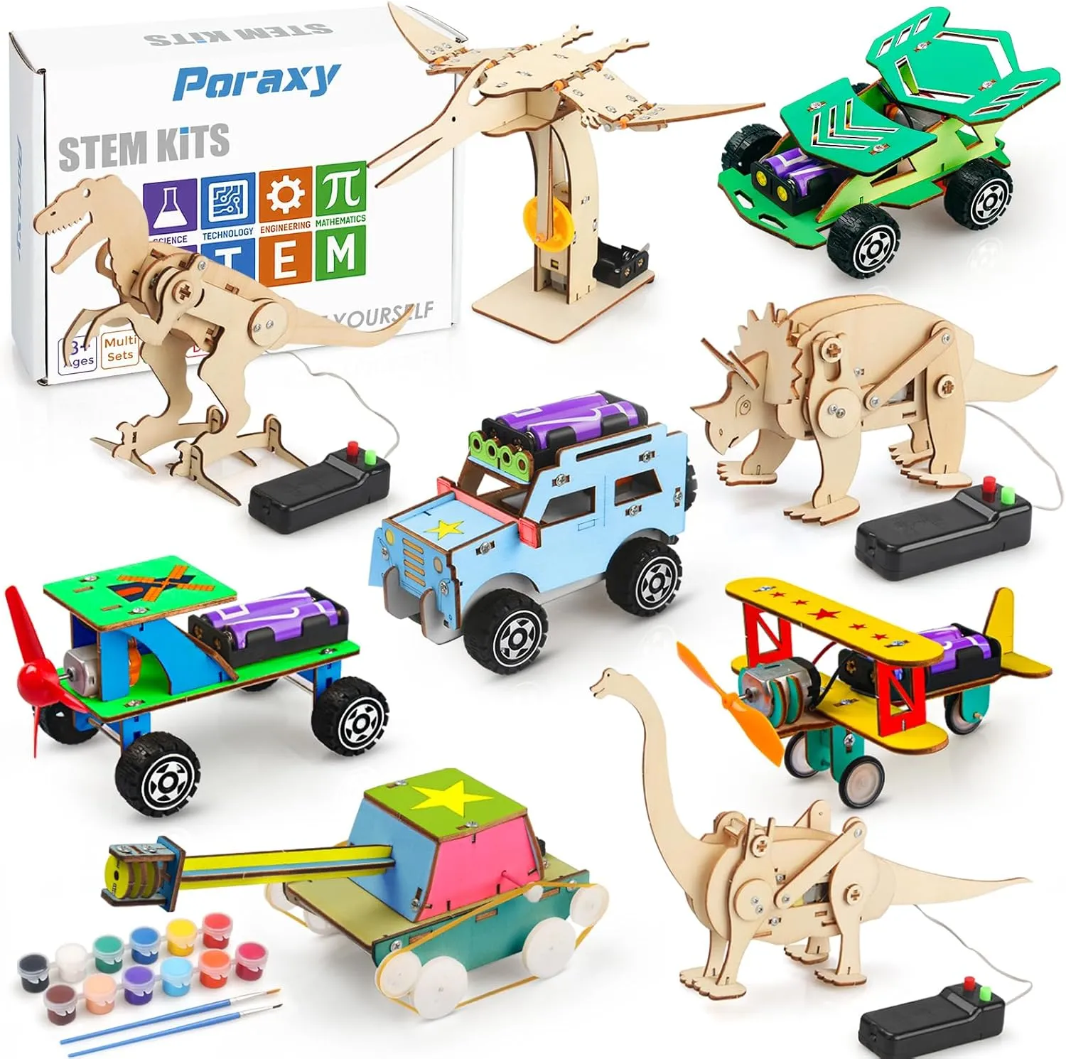 Poraxy 9 in 1 Dinosaurs Car STEM Activities Science Toys for Kids Age 8-12, Robotics for Child Ages 8-10, Science Kits for Kids Age 5-7, Birthday Gifts 6-8 7 8 9 10 11 12 13 Yr Old Boys Girls