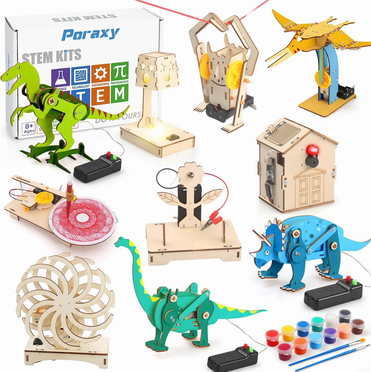 Poraxy 10 Sets 3D Puzzles Science Projects for Kids 8-12, STEM Kits for Kids Ages 6-8 5-7, Engineering Building Toys Dinosaurs Experiments Xmas Birthday Gifts 7 8 9 10 11 12 13 Yr Old Boys Girls