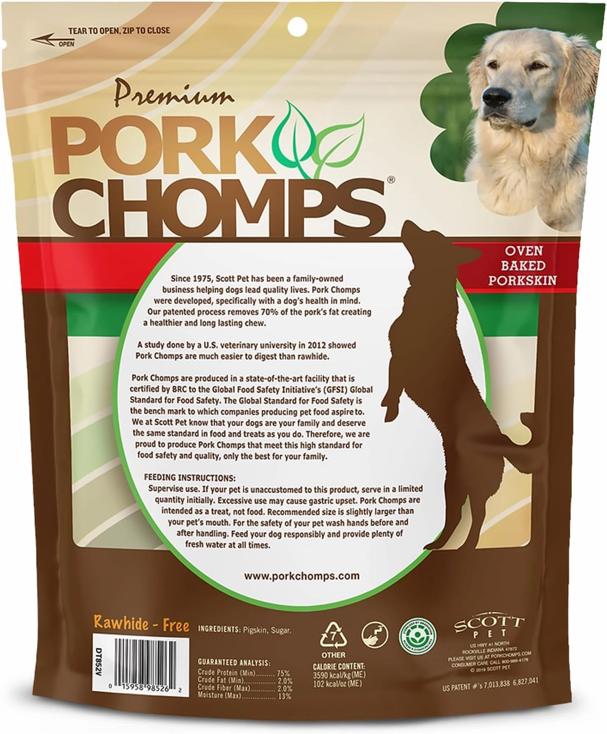 Pork Chomps Baked Pork Skin Dog Chews, 8-inch Rolls, 18 Count (Pack of 1)