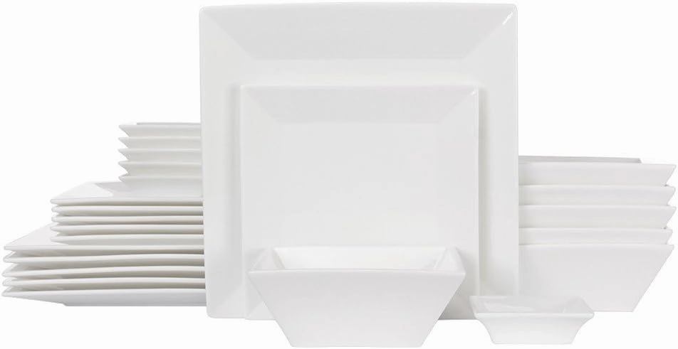 Porlien 24-Piece Classic Square Dinnerware Set for 6-Off White Plates