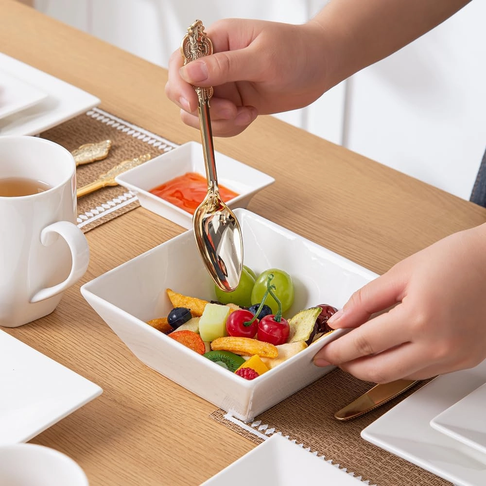 Porlien 24-Piece Classic Square Dinnerware Set for 6-Off White Plates