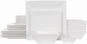 Porlien 24-Piece Classic Square Dinnerware Set for 6-Off White Plates