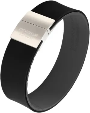 Power Ionics Balance Bracelet for Men and Women with Magnetic Stainless Steel Buckle - Black, Gold, Silver - Black/Gray Silicone Band, Adjustable 13-21 cm Length, 2 cm Width, Jewelry Gift Bag