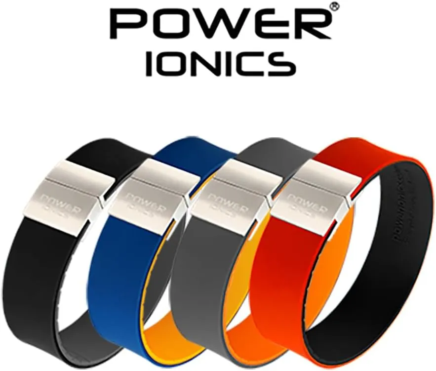 Power Ionics Balance Bracelet for Men and Women with Magnetic Stainless Steel Buckle - Black, Gold, Silver - Black/Gray Silicone Band, Adjustable 13-21 cm Length, 2 cm Width, Jewelry Gift Bag