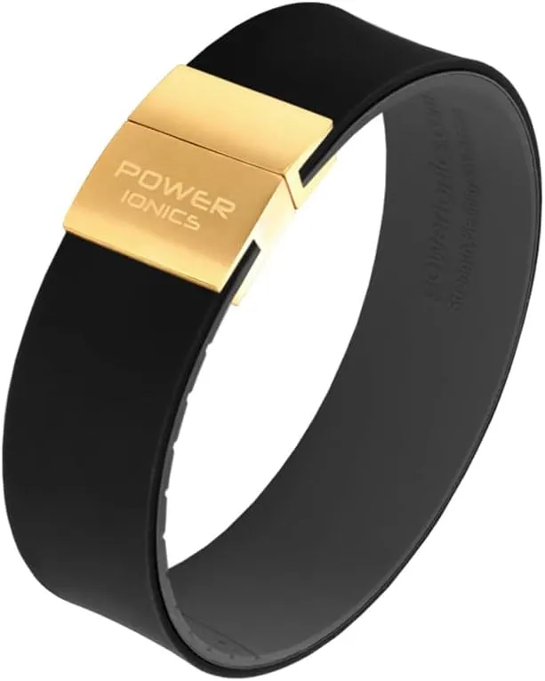 Power Ionics Balance Bracelet for Men and Women with Magnetic Stainless Steel Buckle - Black, Gold, Silver - Black/Gray Silicone Band, Adjustable 13-21 cm Length, 2 cm Width, Jewelry Gift Bag