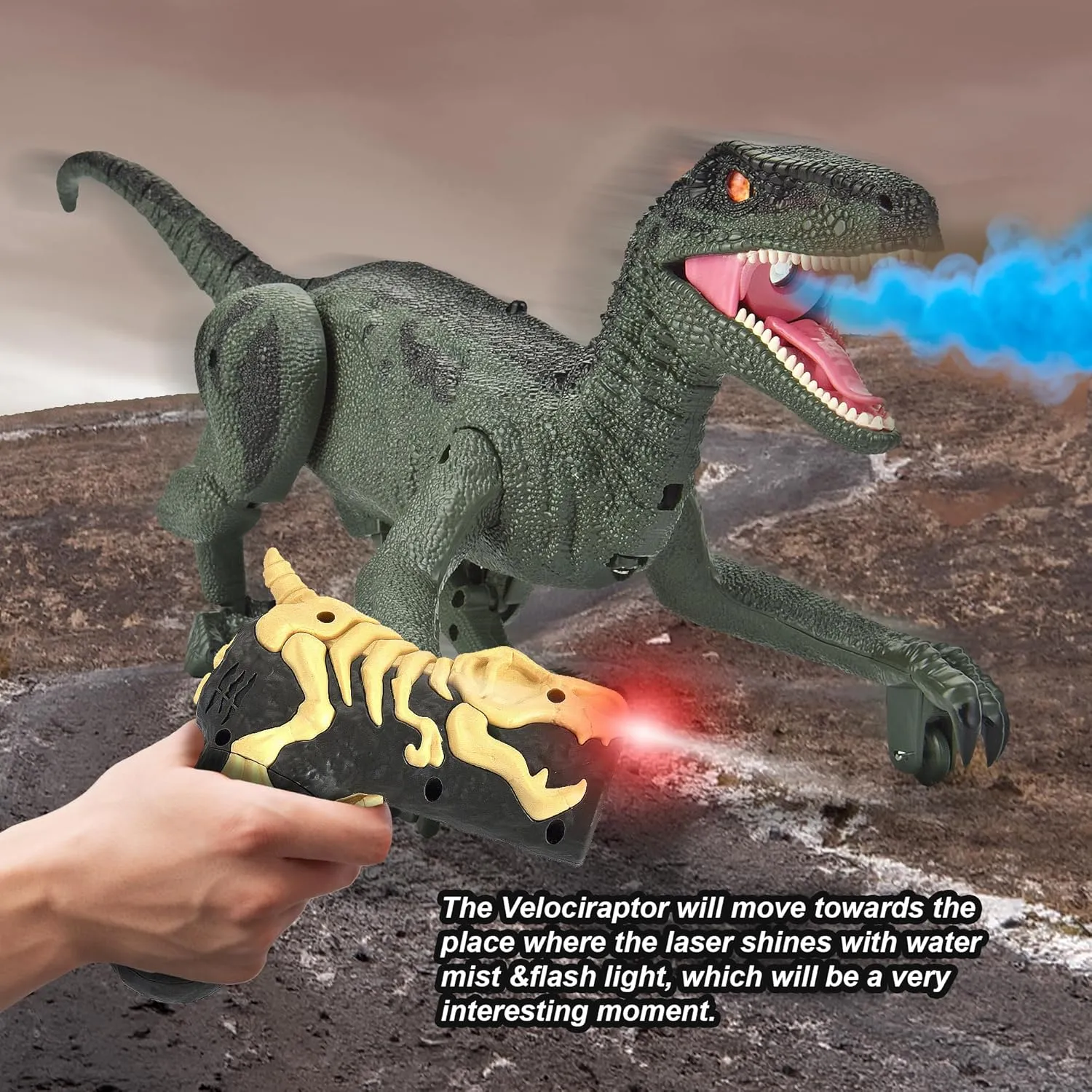 PowerTRC Remote Control Dinosaur for Boys 4-7, RC Toys for Kids 3-5 With Realistic Legs & Spray Stream, LED Light Chasing Dinosaur for Kids 8-12 Birthday Gift Green