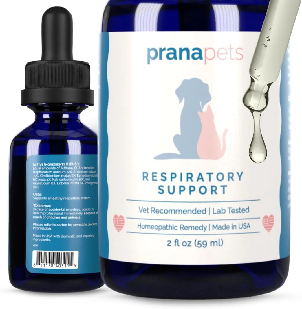 PranaPets Respiratory Support Supplement for Dogs & Cats | Naturally Promotes Optimal Respiratory Function in Pets | Safely aids with Symptoms of Seasonal Allergies