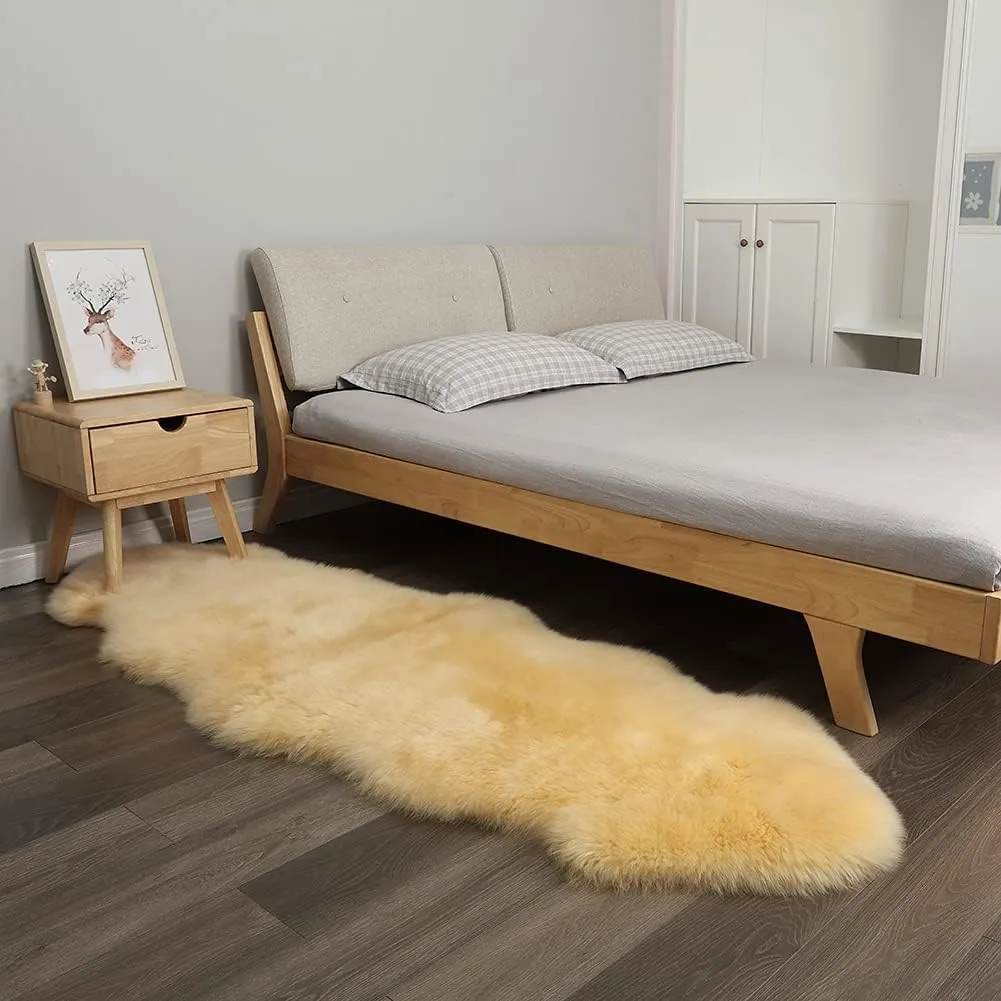Premium Genuine Sheepskin Rug, Real Australia Sheepskin Natural Lambskin Fur Area Rug Seat Covers for Kids Bedroom Sofa Chair Cover Pets Dogs Mat Double Pelt/2FT*6FT Golden Yellow